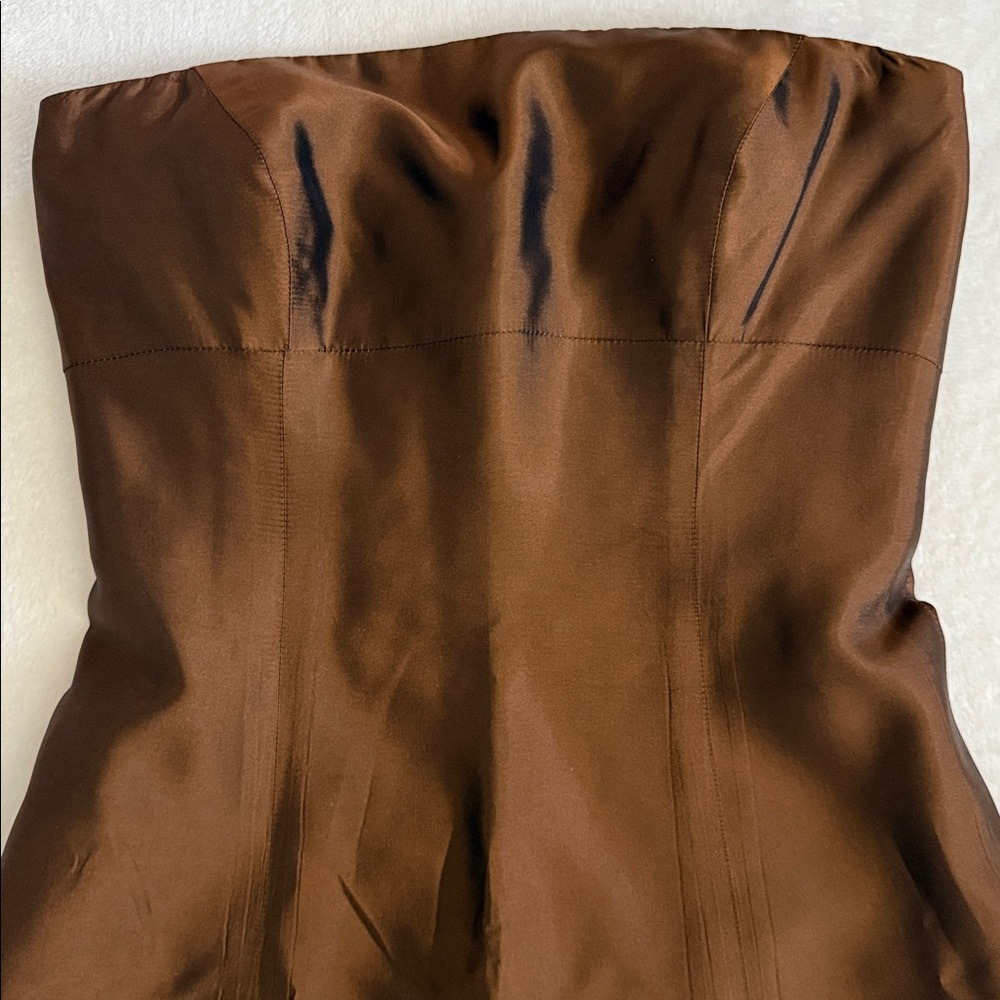 {VTG} Vera Wang | Strapless Bronze Taffetta Dress (6) - Picture 4 of 16